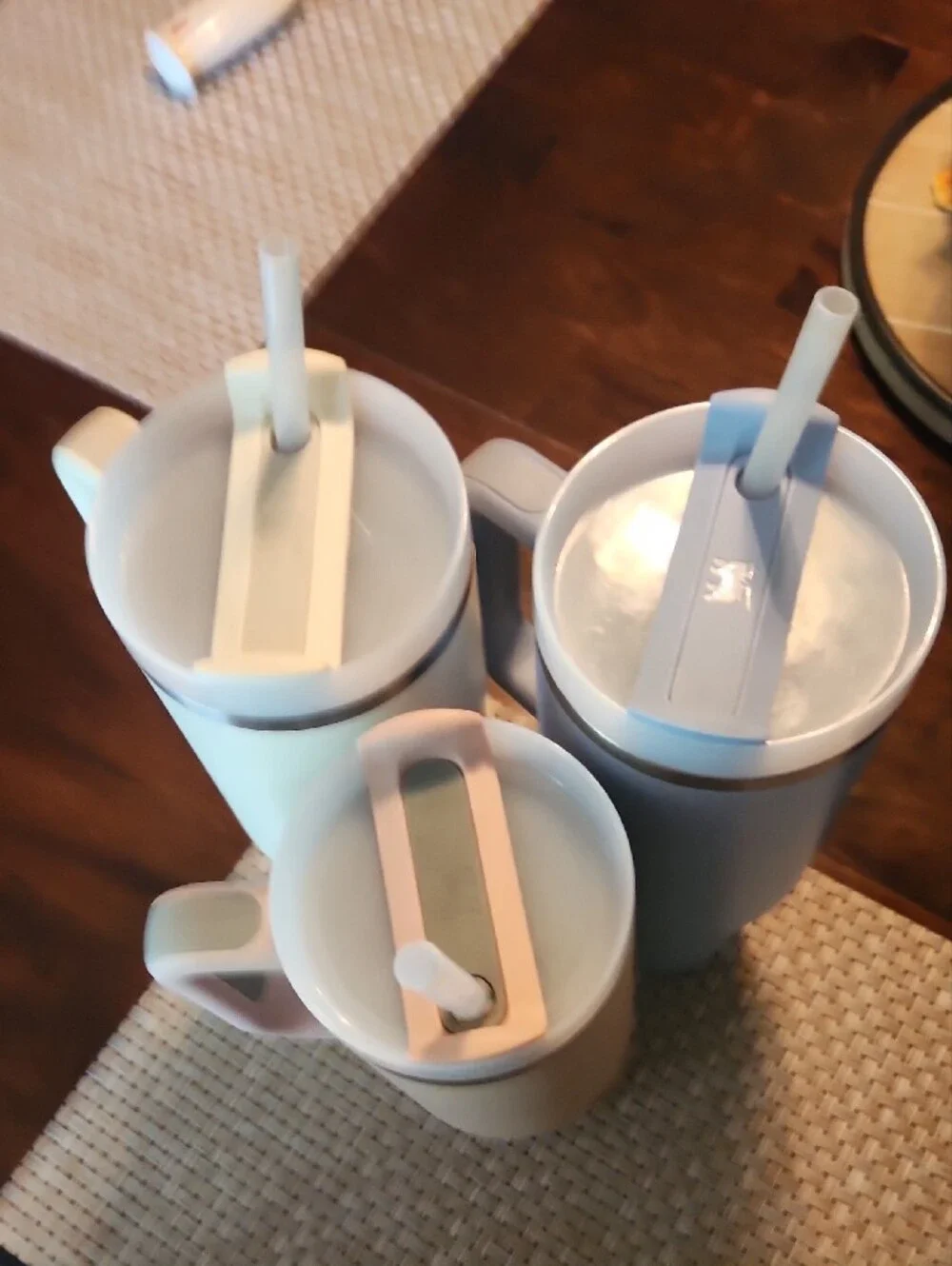 Stanley Travel Tumblers Trio in Light Blue, Cream, and Pink Dusk